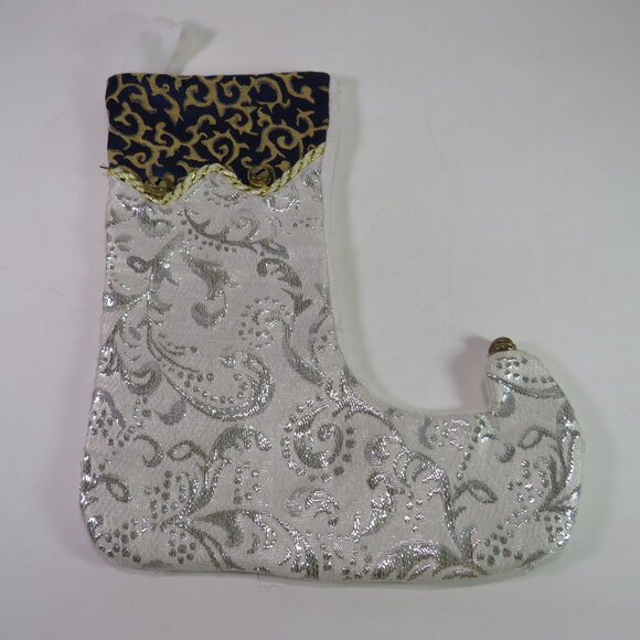 Brocade and Tapestry Stocking navy & silver one sided Christmas Victorian - Picture 1 of 4